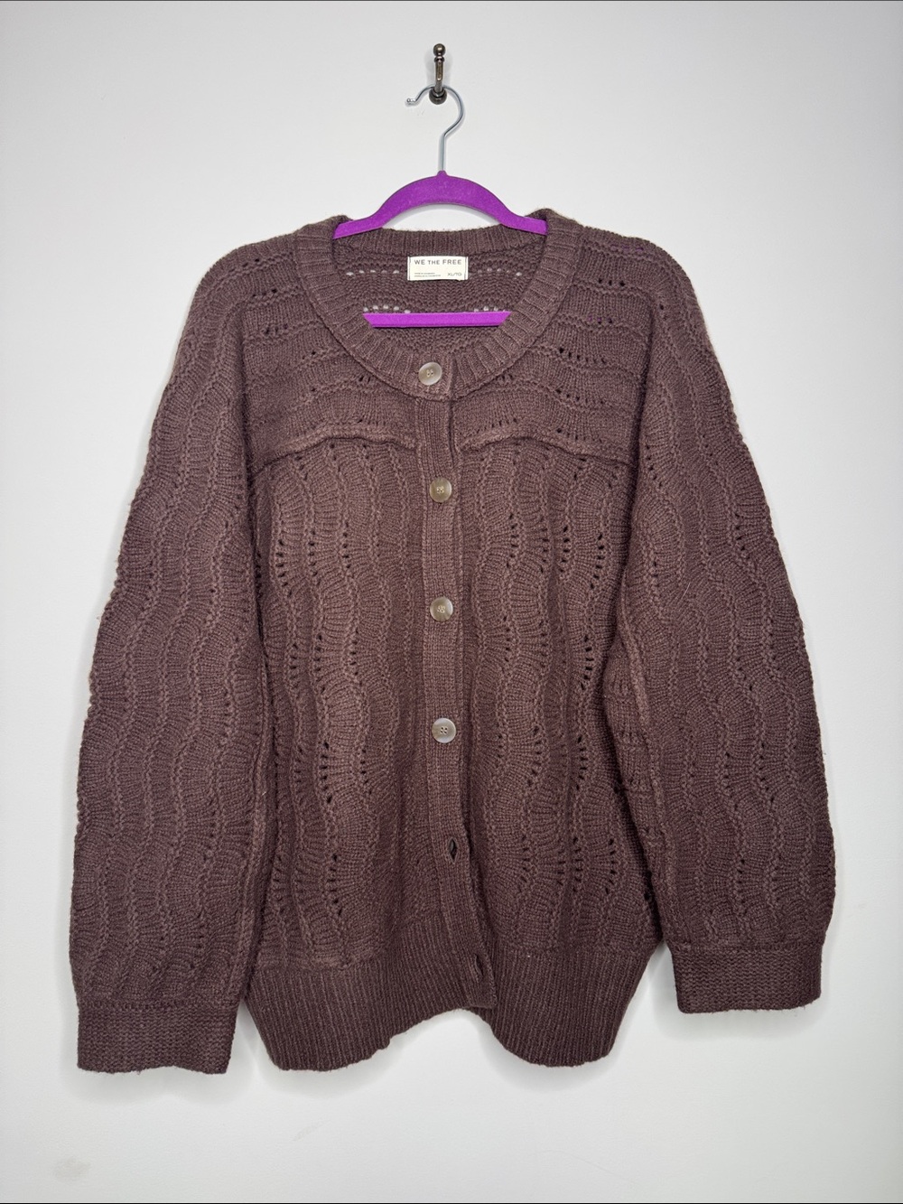 We The Free Cable Knit Button Cardigan Oversized Cottagecore Sz XL Comfy